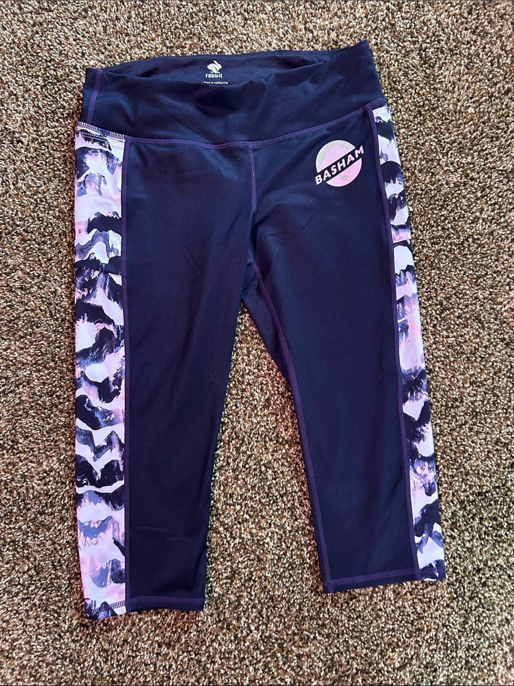 Basham Purple Girls' Capri Leggings with Patterned Side Panels